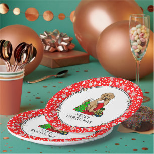 Merry Christmas 2 Goldendoodle (golden red) Cute Paper Plate