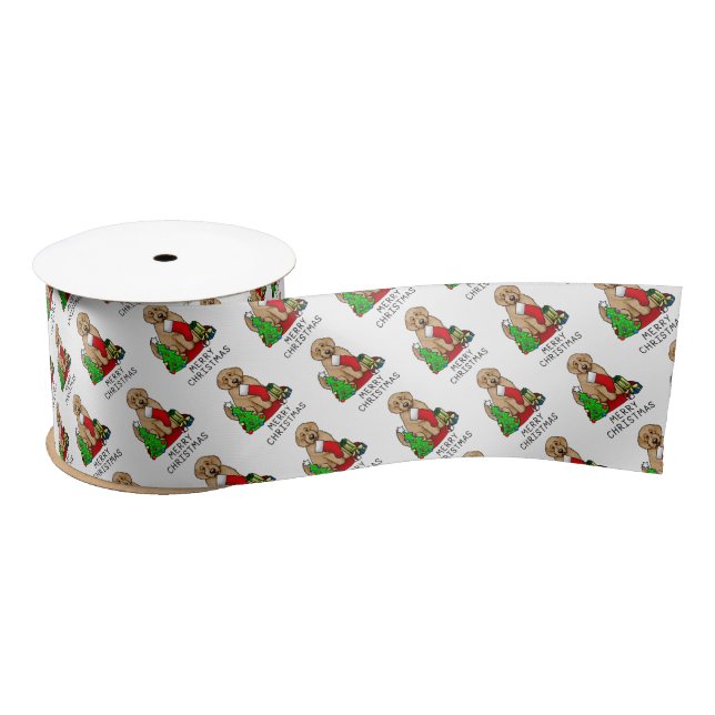 Merry Christmas 2 Goldendoodle (golden red) Cute Satin Ribbon (Spool)