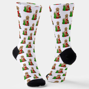 Merry Christmas 2 Goldendoodle (golden red) Cute Socks