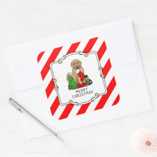 Merry Christmas 2 Goldendoodle (golden red) Cute Square Sticker