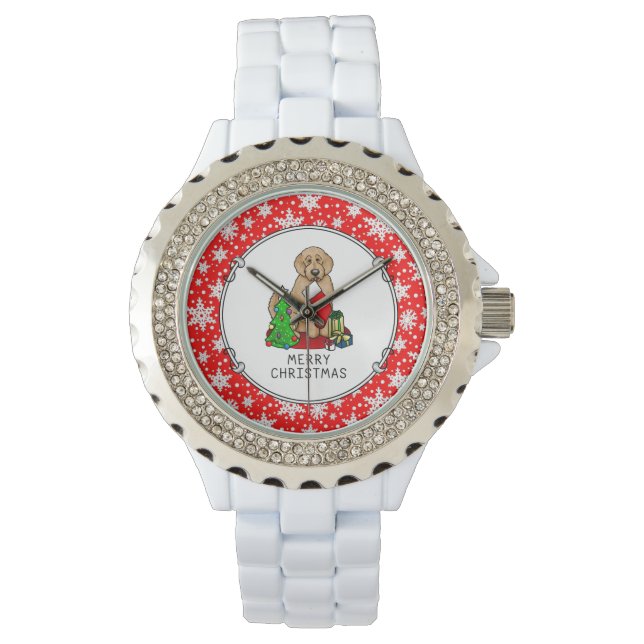Merry Christmas 2 Goldendoodle (golden red) Cute Watch (Front)