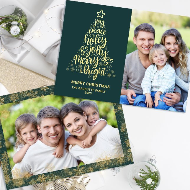 Merry Christmas 2 Photo Gold (Merry Christmas 2 Photo Gold Foil Holiday Card)