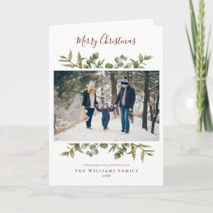 Merry Christmas 2 Photo Greenery Foliage Holiday Card