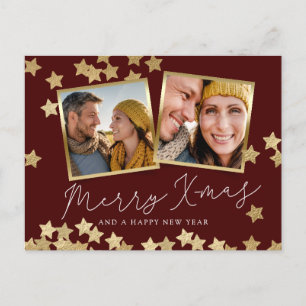 Merry Christmas 2 Photo Holiday Postcard Red Gold