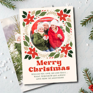 Merry Christmas 2 Photo Modern Script Floral  Holiday Card
