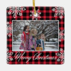 Merry Christmas 2 Photo Snowflakes  Red Plaid 