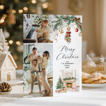 Merry Christmas 2 Photo Winter Scene & Greenery Holiday Card<br><div class="desc">Share your warmest wishes with this personalised 2 photo Holiday card. Featuring a cosy winter scene with mistletoe & greenery, it’s the perfect way to showcase your favourite family memories. **Notes: Top Image - Horizontal Photo preferred & for Bottom Image - Vertical Photo Preferred (Use Crop tool to adjust Photo...</div>