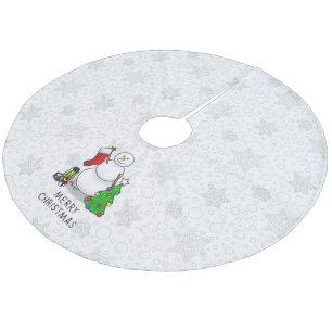 Merry Christmas 2 Tree Stocking Snowman Fleece Tree Skirt