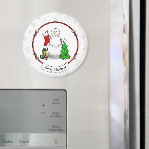 Merry Christmas 2 Tree Stocking Snowman Magnet