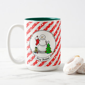 Merry Christmas 2 Tree Stocking Snowman Two-Tone Coffee Mug