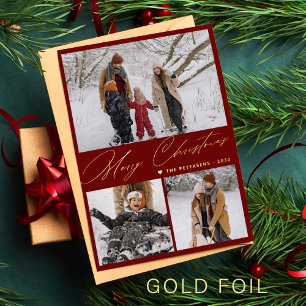 Merry Christmas 3 photo collage elegant red gold