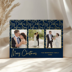 Merry Christmas 3 Photo Collage Foil Holiday Card