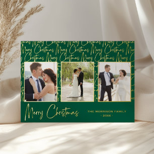 Merry Christmas 3 Photo Collage Foil Holiday Card