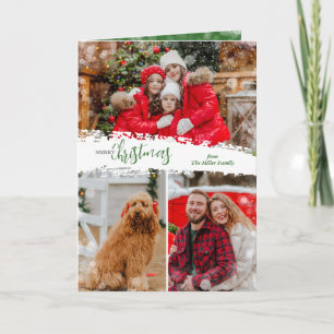 Merry Christmas 3 Photo Collage Folded Holiday Card