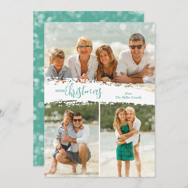 Merry Christmas 3 Photo Collage Holiday Card (Front/Back)