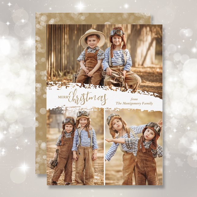 Merry Christmas 3 Photo Collage Holiday Card (Creator Uploaded)