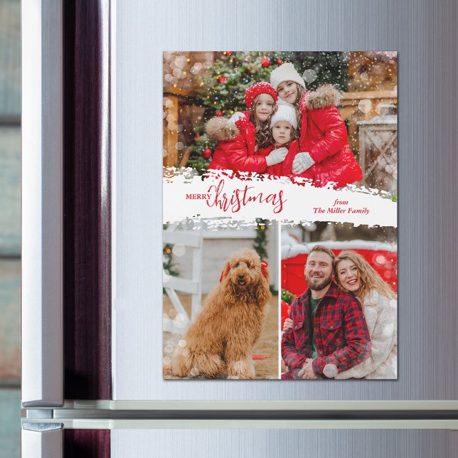 Merry Christmas 3 Photo Collage Magnetic Cards (Creator Uploaded)
