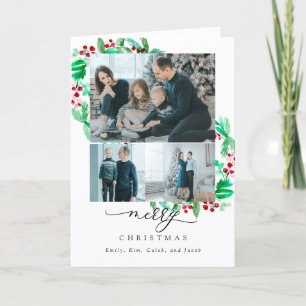 Merry Christmas 3 Photo Collage Wreath Holiday Card