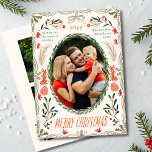 Merry Christmas 3 Photo Coquette Botanical Floral Holiday Card<br><div class="desc">Merry Christmas 3 Photo Coquette Botanical Floral Holiday Card Christmas Card features your favourite photo surrounded by a watercolor wreath and winter floral elements and all tied together with a whimsical coquette bow with the text "Wishing you the happiest holidays - Merry Christmas" in modern typography on a soft beige...</div>