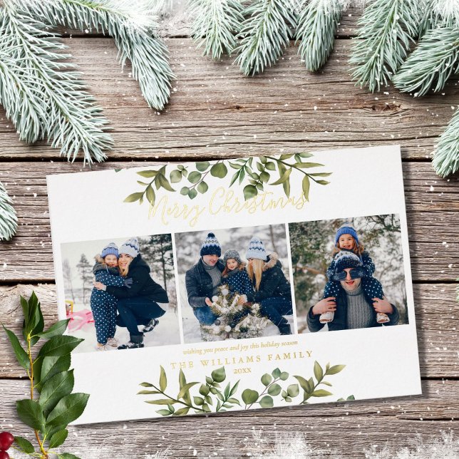 Merry Christmas 3 Photo Greenery Gold (Creator Uploaded)