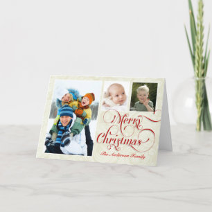 Merry Christmas 3-Photo Greeting Card Red & White