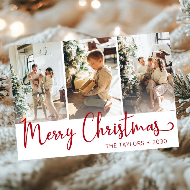 Merry Christmas 3 Photo Holiday Card (Creator Uploaded)