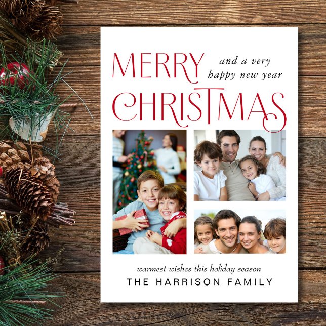 Merry Christmas 3 Photo Holiday Card (This holiday season, let your family's smiles and heartwarming memories shine on our 3 photo card)