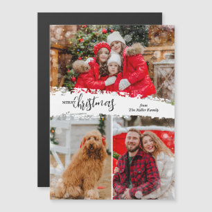 Merry Christmas 3 Photo Magnetic Holiday Card