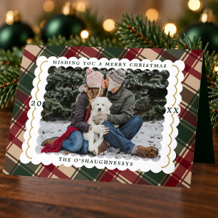 Merry Christmas 3 photo plaid Holiday Card