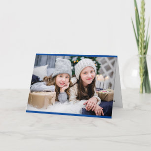 Merry Christmas 3 Photo Simple Blue Snow Theme Holiday Card