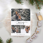 Merry Christmas 3 Photos Collage Modern Script Holiday Card<br><div class="desc">Make your own holiday season Christmas greeting card with your custom photos to wish a Merry Christmas to friends and family. With modern script in the centre and your custom name at the bottom. On the back of the card your personal message. Replace the text and the images with three...</div>