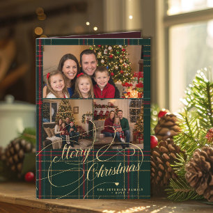 Merry Christmas 3 photos vintage plaid folded Holiday Card
