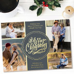 Merry Christmas 4 Photo Collage Grey and Gold<br><div class="desc">Personalise this luxury gold foil Christmas card with four of your favourite photos. The template is set up ready for you to add your four photos and, it also has two sections for your greetings and your names. The centre of the card has the wording "Merry Christmas" in a modern...</div>