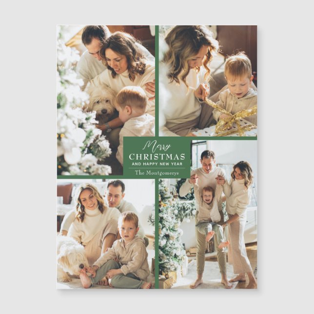 Merry Christmas 4 Photo Collage Magnetic Card (Front)