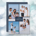 Merry Christmas 4 Photo Collage Navy Blue Holiday Card<br><div class="desc">Your last name and the greeting Merry Christmas and Happy New Year in chic lettering on navy blue with your favourite 4 photo collage on the front and your first names on the back of this holiday greeting cards. MORE COLORS in our store. The Live Design Service can help you...</div>