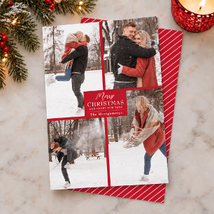 Merry Christmas 4 Photo Collage Red Holiday Card