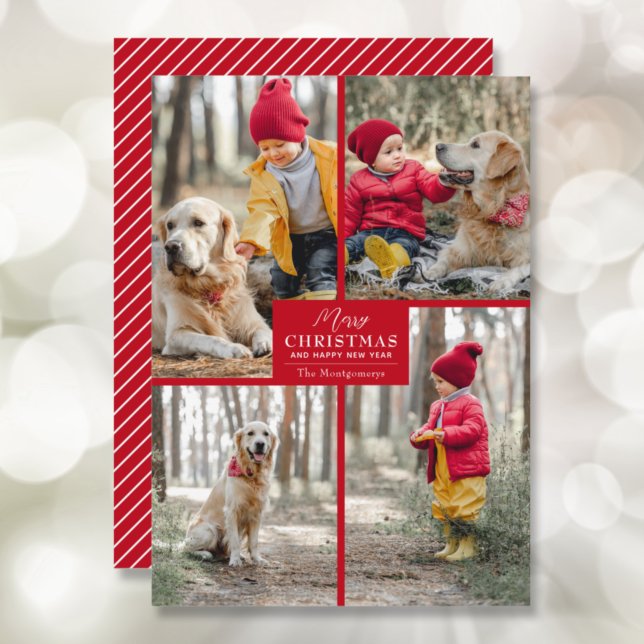 Merry Christmas 4 Photo Collage Red Holiday Card (Creator Uploaded)
