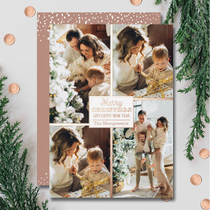 Merry Christmas 4 Photo Collage Rose Gold