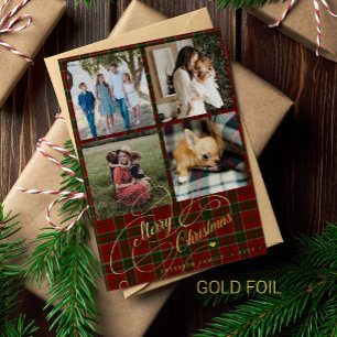 Merry Christmas 4 photo collage script red tartan