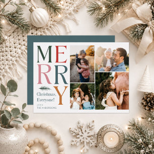 Merry Christmas 4 Photo Family Collage Modern Holiday Card