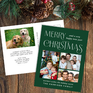 Merry Christmas 4 Photo Green Holiday Postcard