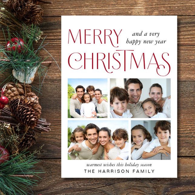 Merry Christmas 4 Photo Holiday Card (This holiday season, let your family's smiles and heartwarming memories shine on our 4 photo card)