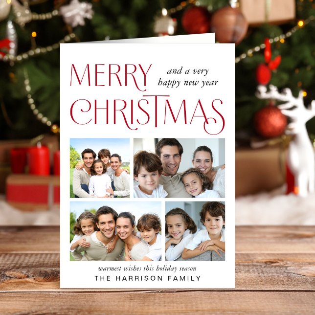 Merry Christmas 4 Photo Holiday Card (This holiday season, let your family's smiles and heartwarming memories shine on our 4 photo card)
