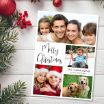 Merry Christmas 4 Photo Holiday Card<br><div class="desc">Simple holiday photo collage card. "Merry Christmas" is written in a stylish script and you can personalize with 4 photos and your family name and the year.</div>