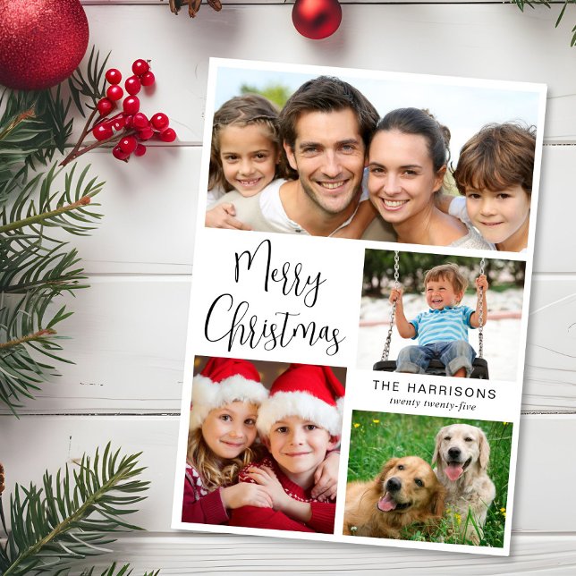Merry Christmas 4 Photo Holiday Card (This holiday season, let your family's smiles and heartwarming memories shine on our 3 photo card)