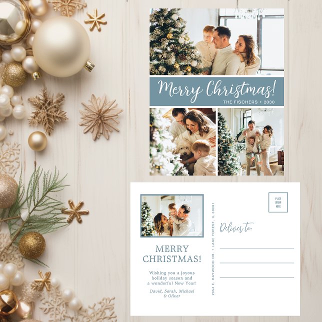 Merry Christmas 4 Photo  Holiday Postcard (Creator Uploaded)