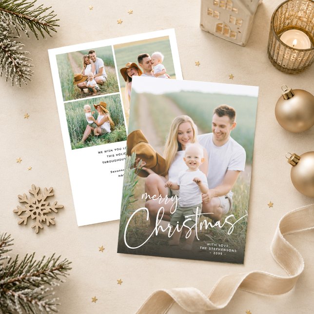 Merry Christmas 4 Photos Modern Script Holiday Card (Creator Uploaded)