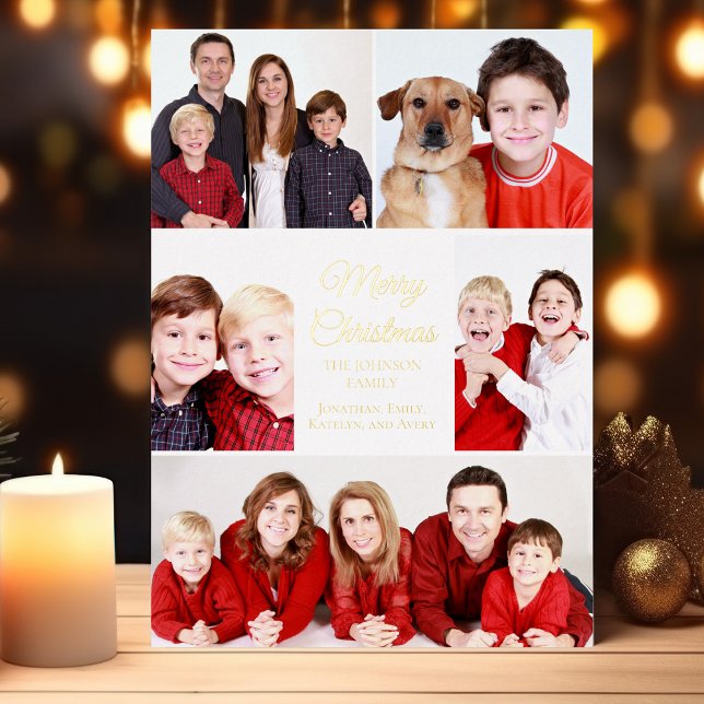 Merry Christmas 5 Photo Collage Elegant Gold (Creator Uploaded)