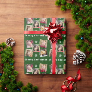 Merry Christmas 5 photo collage green Christmas Wrapping Paper