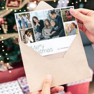 Merry Christmas 5 photo collage modern Holiday Card